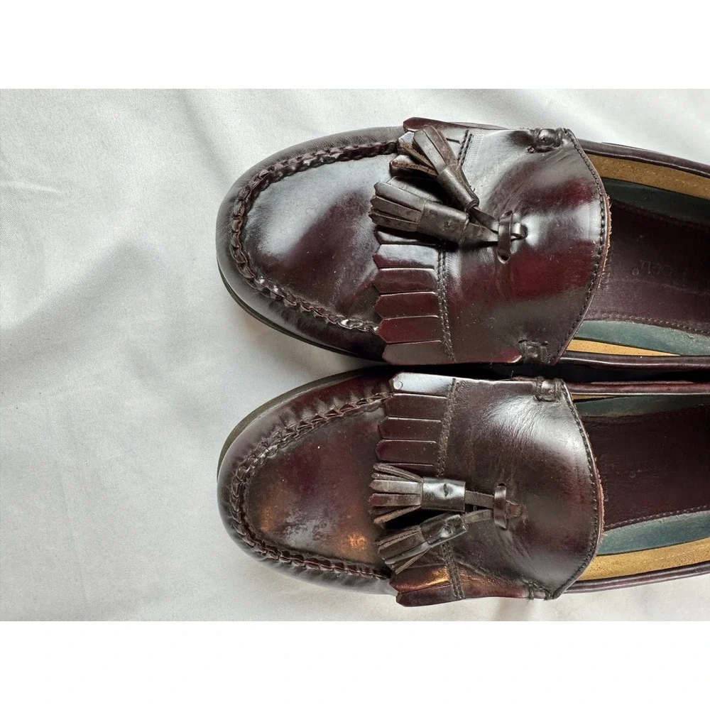 LL Bean Mens Burgundy Brown‎ Leather Kiltie Tassel Loafers 10.5W Made in Brazil